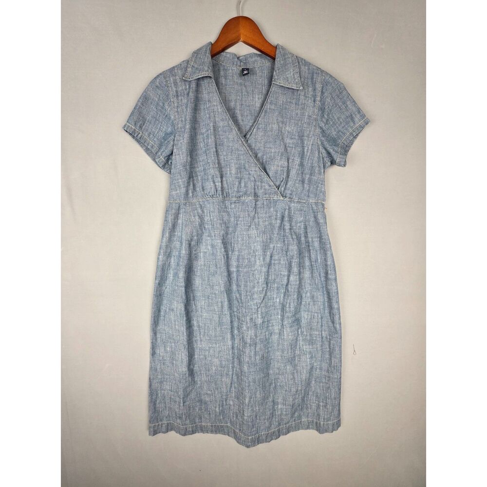 Vintage Gap Denim Midi Dress Small Y2K Cottagecore Grandmacore Faux Wrap Cotton